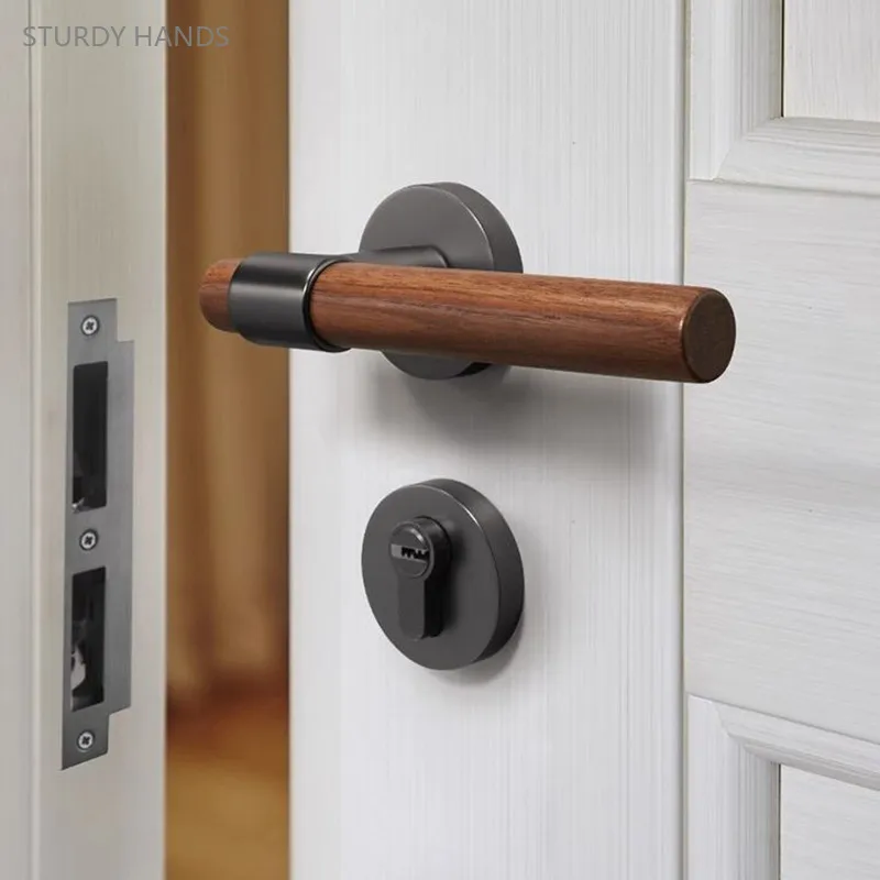 

Bedroom Mute Security Door Lock European Solid Wood Handle Deadbolt Lock Light Luxury Household Silent Lockset Indoor Hardware