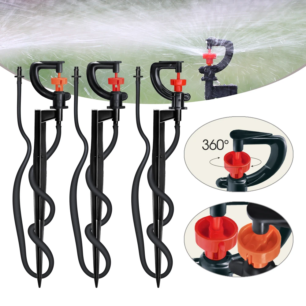 

MUCIAKIE 5PCS 360° Роторный разбрызгиватель с колом 21см 1/4'' Колючий соединитель Микро-полив ирригационный спрей G Тип Садовый распылитель