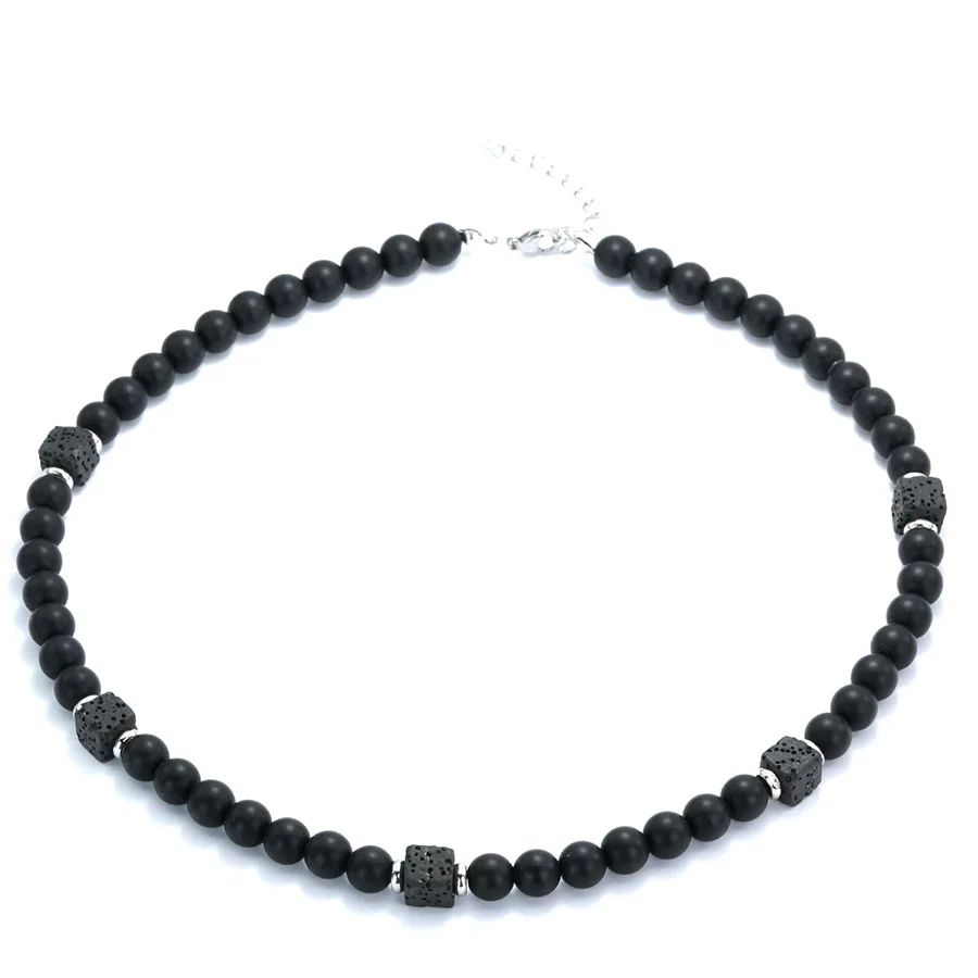 Neue Männer Halskette Schwarz Lava Onyx Obsidian Stein 19 Zoll Halsband Kragen Energie Yoga Meditation Heilung Schmuck Hals Zubehör – Detail 10
