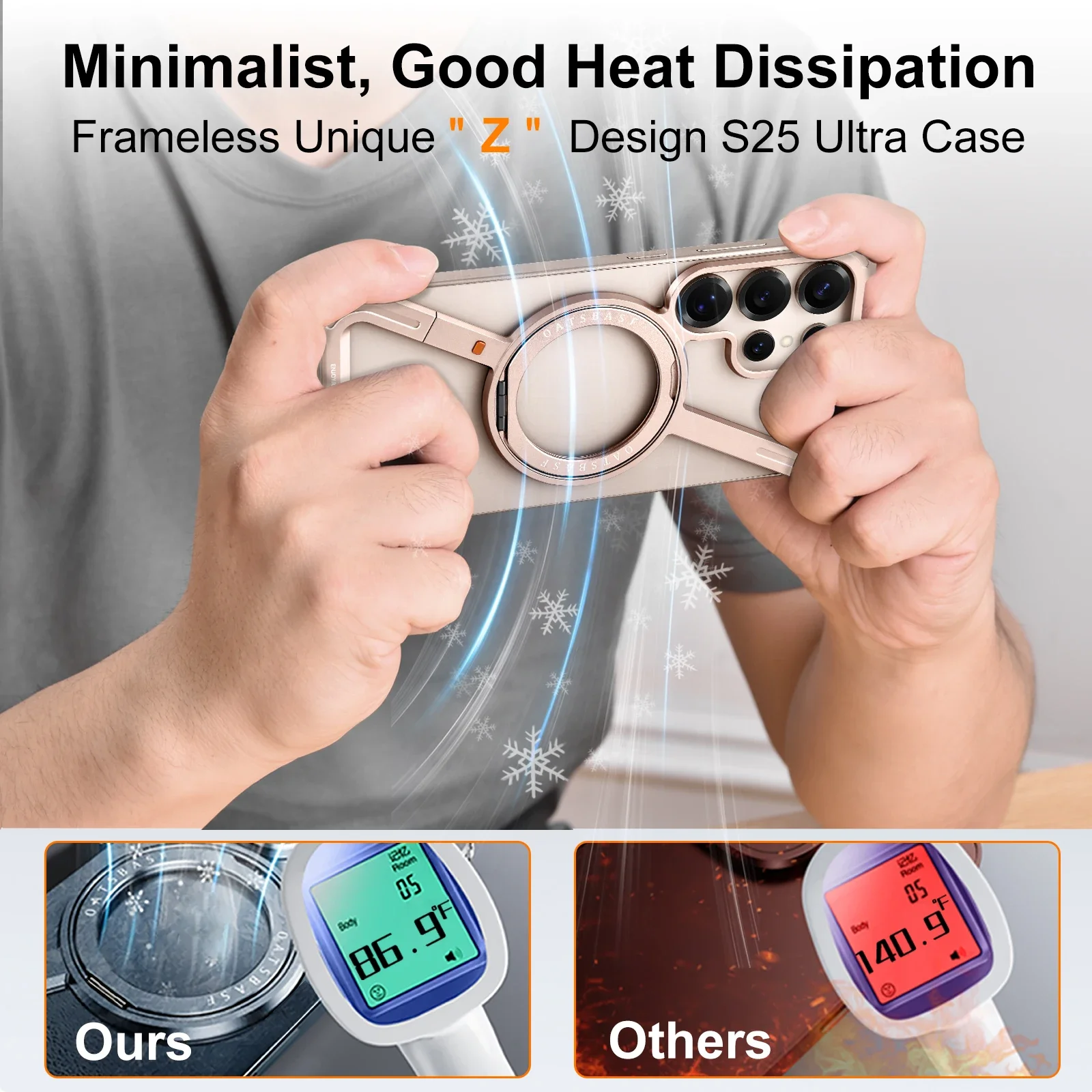 Oatsbasf Z-Shaped Magnetic Phone Case with Stand & 360° Rotate Magsafe Bumper