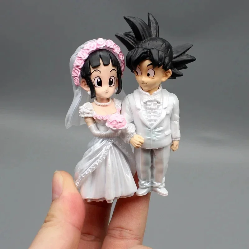 Dragon Ball Anime Figure Son Goku Figures Lg Wedding Goku Chichi Mariage Figurine 9cm Scene Statue Q-Version Pvc Model Doll Toys - Bilde 2