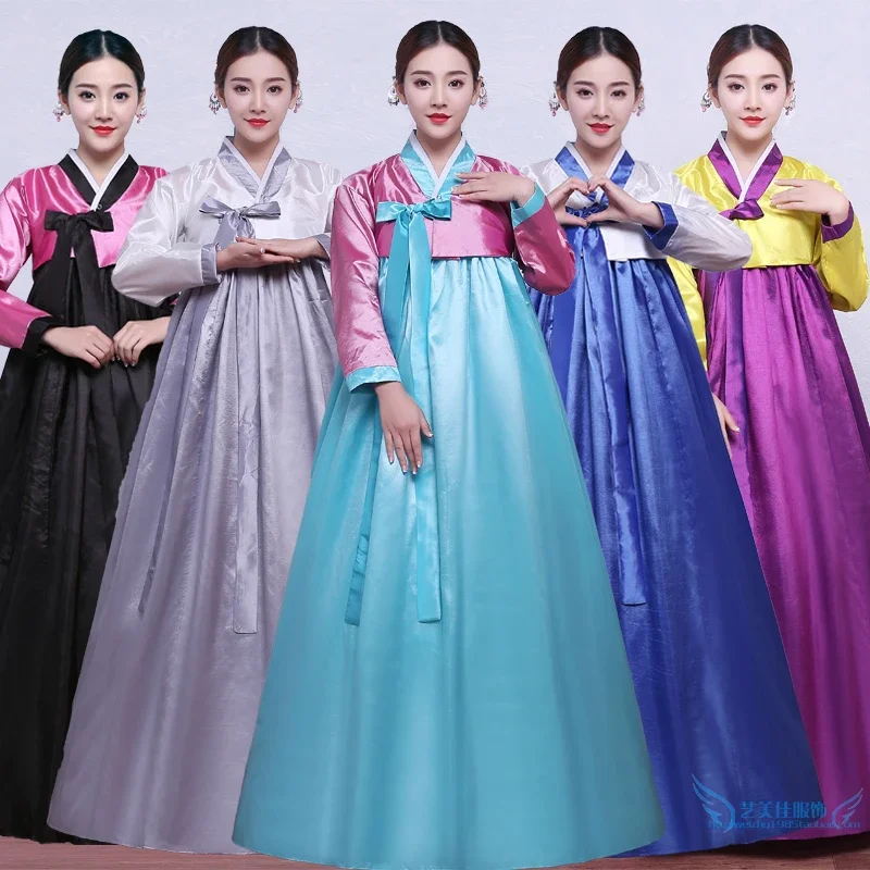 Korean Hanbok Dress Female Multicolor Traditional Korean Hanbok Folk Stage Dance Costume Korea Traditional Costume 한복 korean hanbok costume