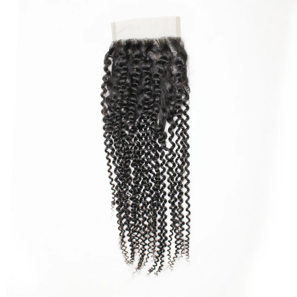 Kinky Curly 4x4 Lace Closure Remy Indian Human Hair Hand-tied Top Closures 150 Density Natural Color Hair Extension