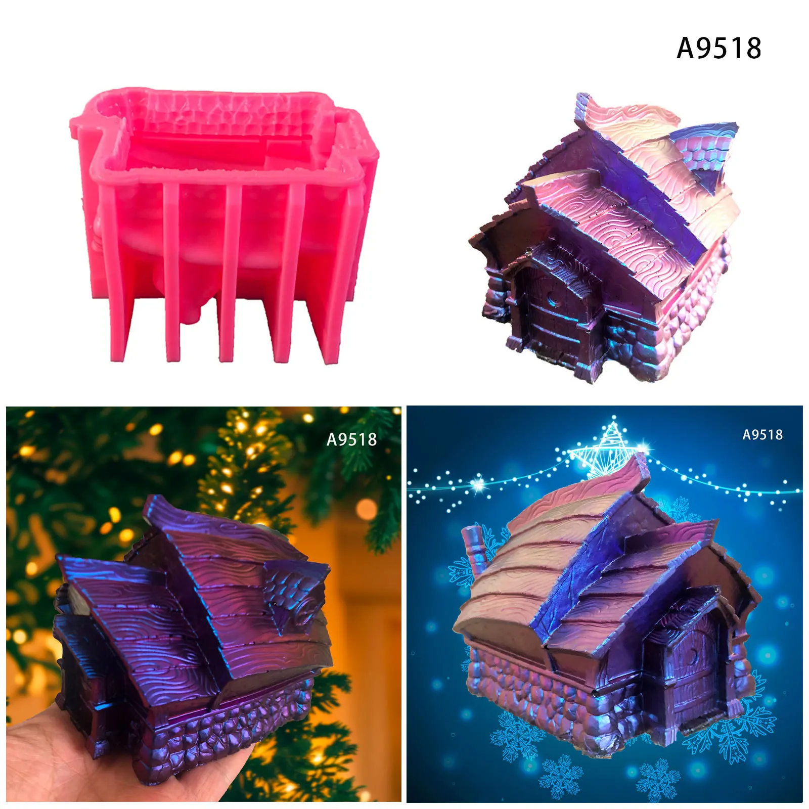 

LIttle Wooden House Candle Silicone Mold Aromatherapy Resin Gypsum Model Aromatherapy Valentine's Day Atmosphere Decoration