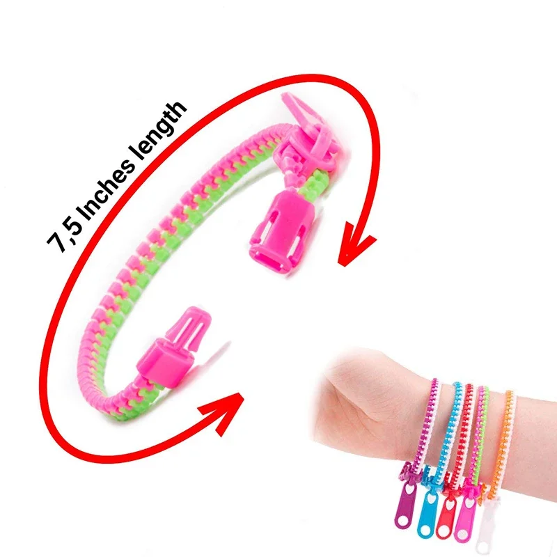 24/48pcs Friendship Fidget Zipper Bracelets 7.5 Inches Sensory Toys Set Neon Colors Birthday Party Favors for Kids Goodie Bags