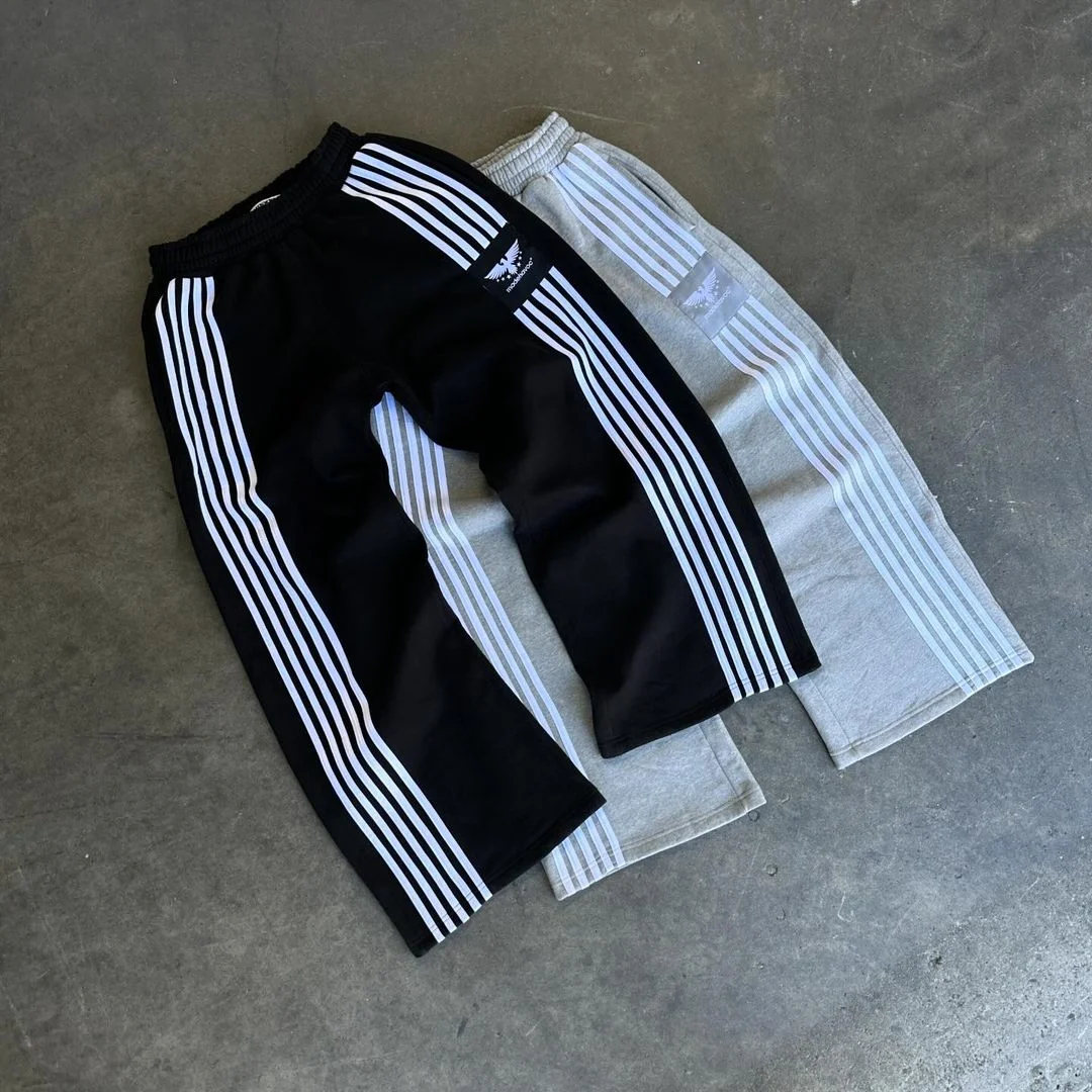 American hip-hop versatile splicing wide-leg straight pants retro high street men and women casual loose striped sweatpants