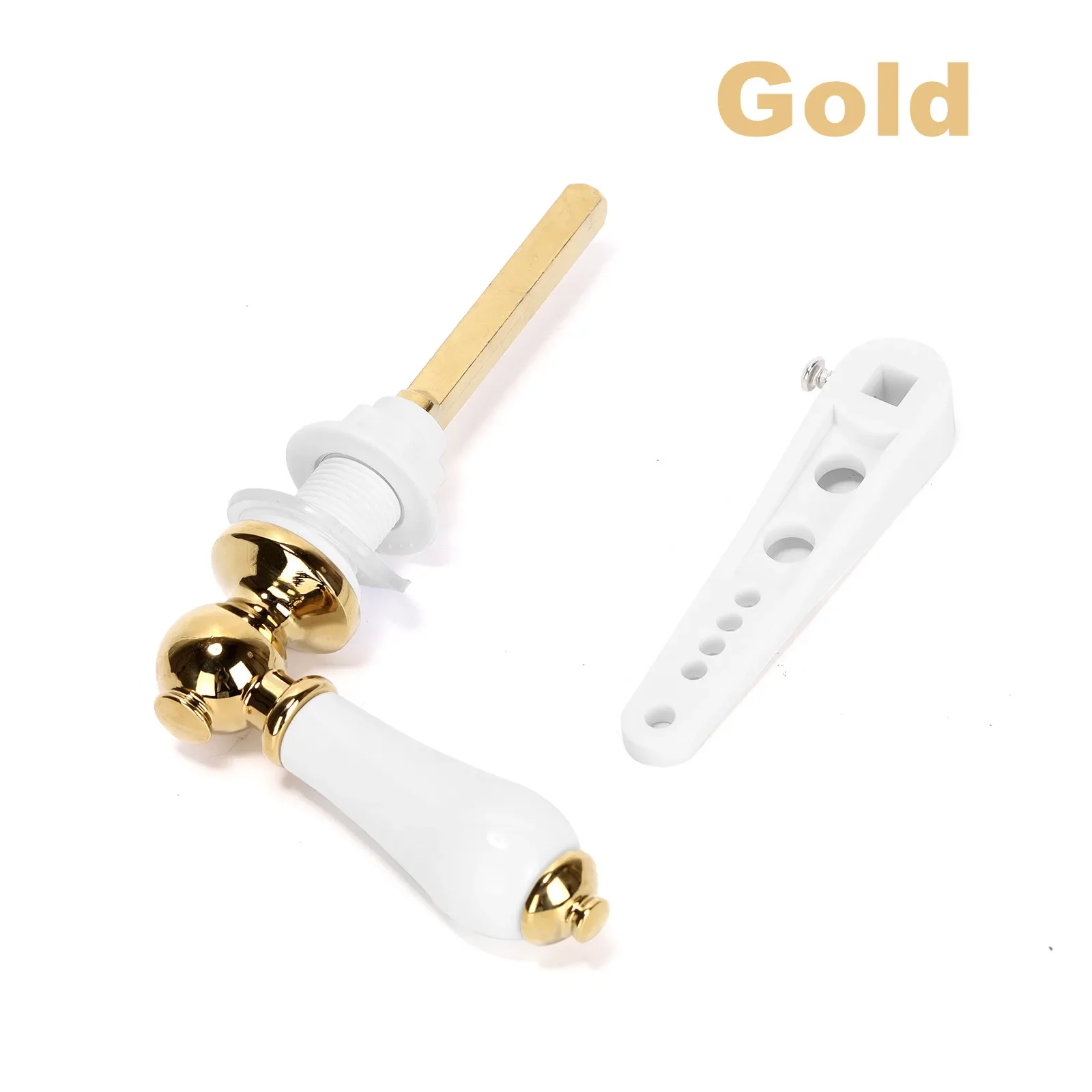 Toilet Handle Flush Rod Replacement Kit Ceramic Pull Handle 18mm/0.7inch Hole (Silver/Gold) for Most Toilet Tank Lids