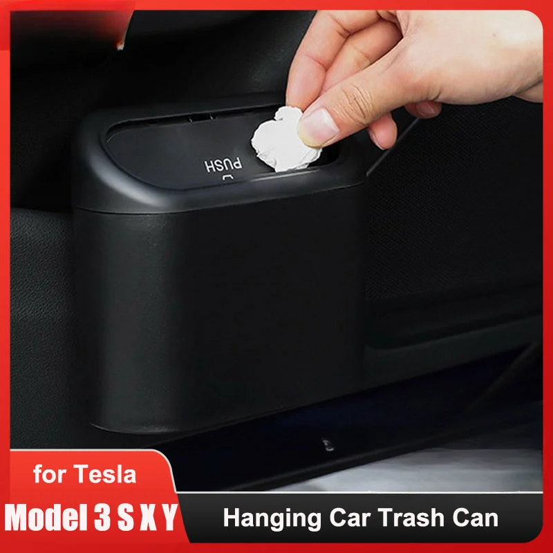 Car Trash Bin Hanging Vehicle Garbage Can for Tesla Model 3/Y/S/X Dust Case Storage Box ABS Pressing Auto Interior Accessories