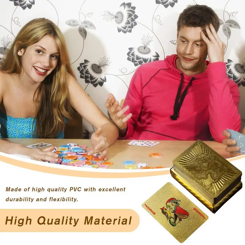 Gold Foil Poker Cards Waterproof Tabletop Poker Parties Game PVC Portable Leisure Playing Cards for Festivals Gatherings