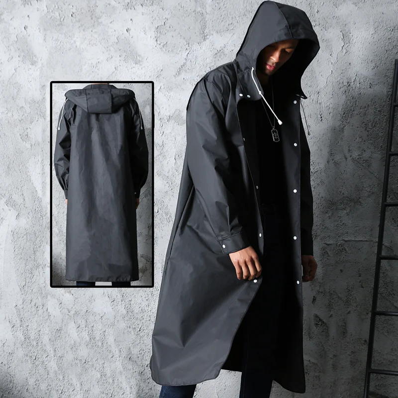 Rain Coat Hooded for Outdoor Hiking Travel Fishing Climbing Thickened Black Fashion Adult Waterproof Long Raincoat Women Men