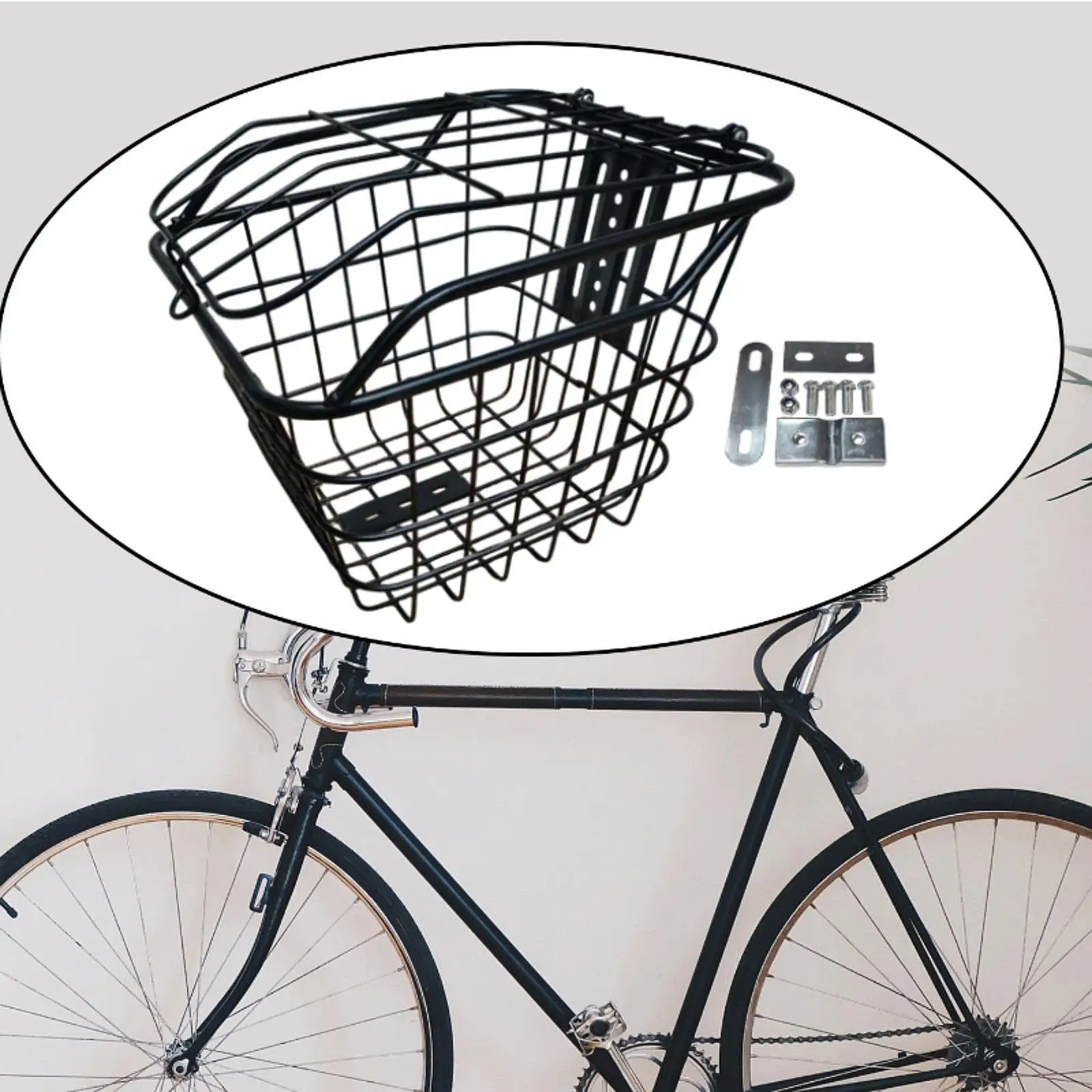 Bike Basket Bicycle Handlebar Basket with Lid Metal Havy Duty Accessories Hanging Bike Basket for Hiking Mountain Road Bike