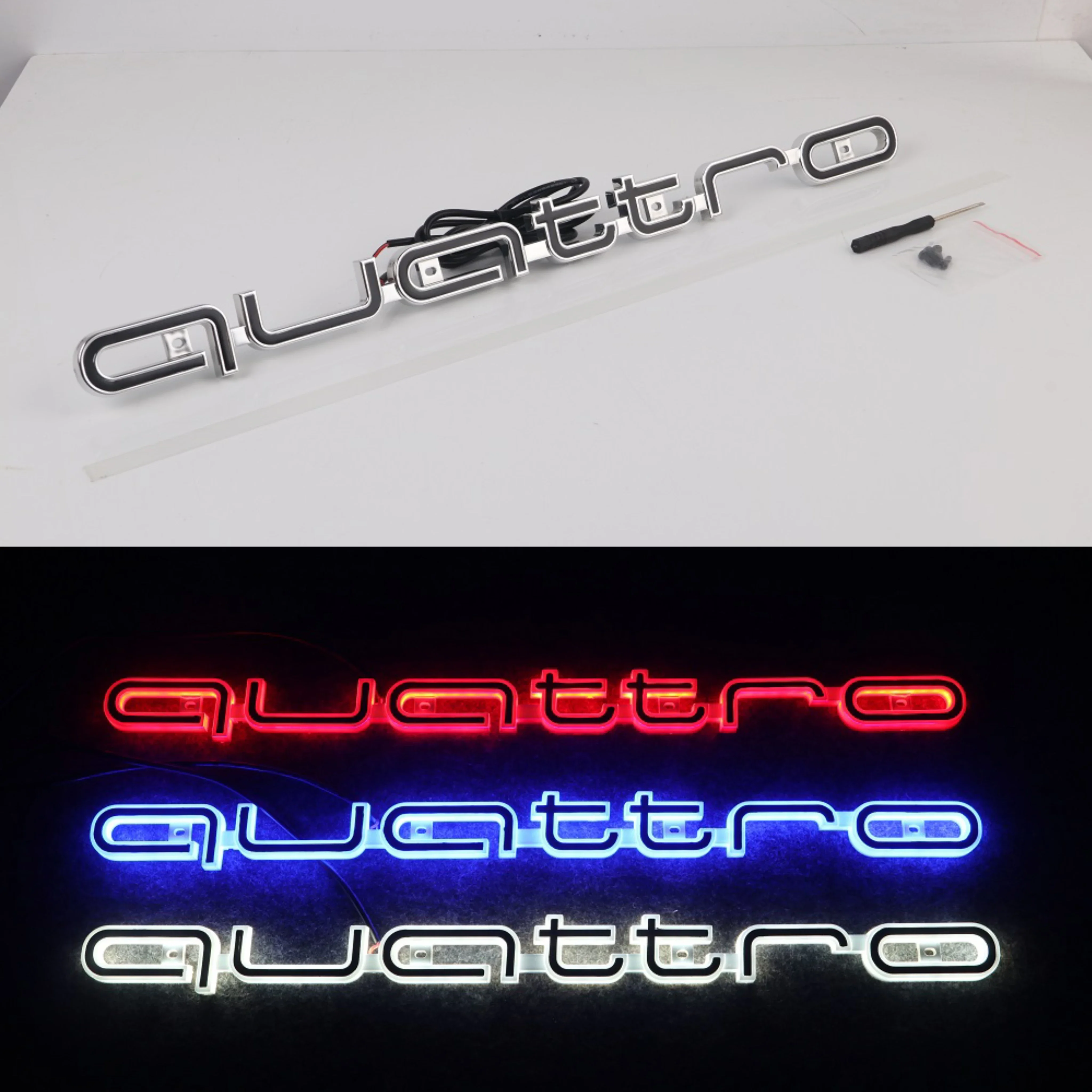 차량용 LED 프론트 그릴 로고 램프 콰트로 로고 라이트, 아우디 콰트로 A3 A4 A5 A6 A6L A7 A8 Q3 Q5 Q7 S3 S4 S5 RS3 RS4 RS6 배지, 1X