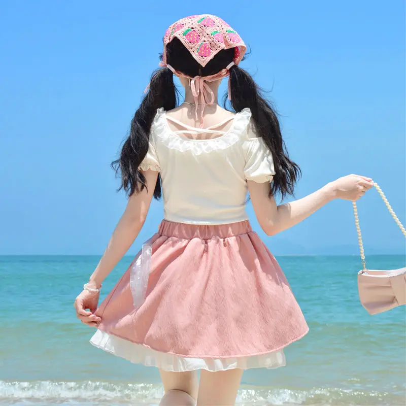 Japan Two Piece Set Skirt Academy Style Set Adult Gift Birthday Princess Summer Beach Vacation Leisure Top Half Skirt