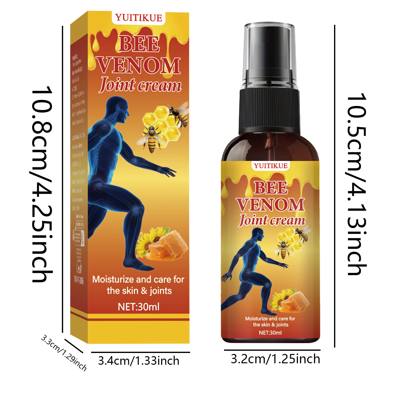 Bee Venom Joint Spray, containing bee venom, collagen, and hyaluronic acid, deeply moisturizes, is lightweight and non-greasy