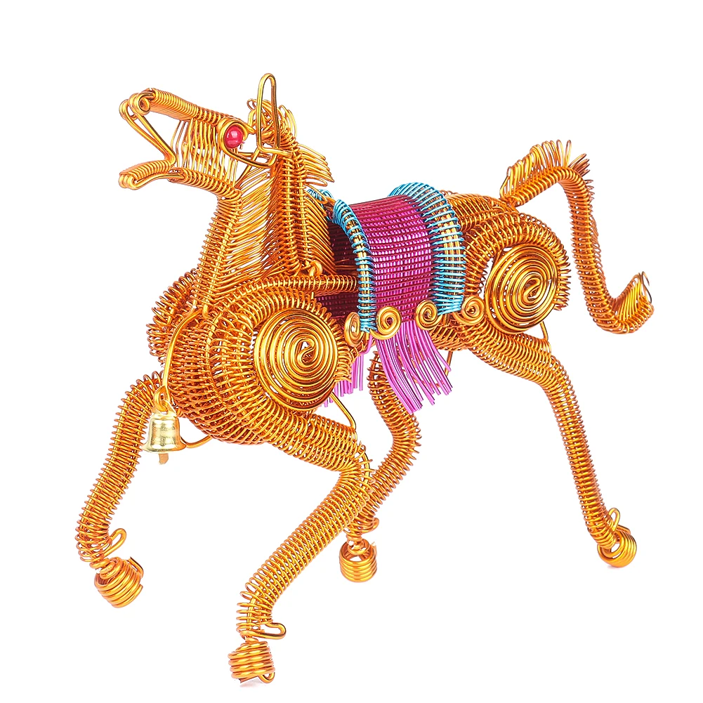 

Horse Statue Miniatures Figurines Alloy Hand Weaving Lucky Zodiac Animal Artware Craft Wine Cabinet Home Decoration Accessories