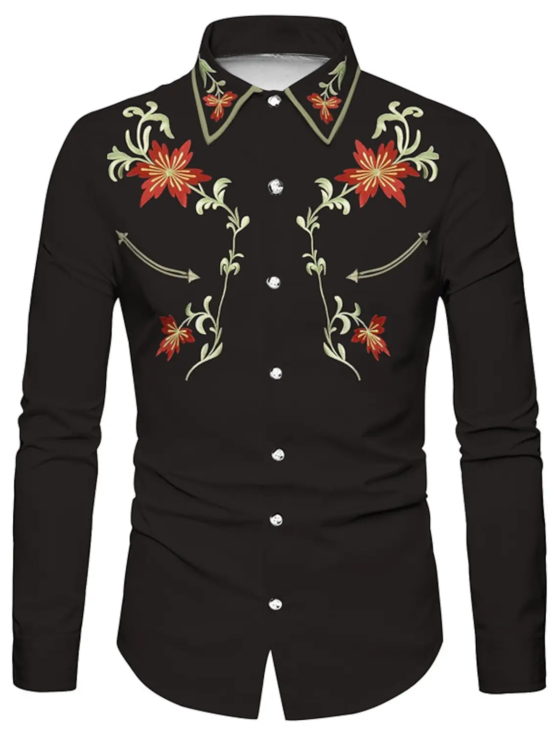 

Men's Shirt Western Shirt Floral Pattern Cuffed Black Navy Blue 3D Print Outdoor Streetwear Long Sleeve Button Print Clothing