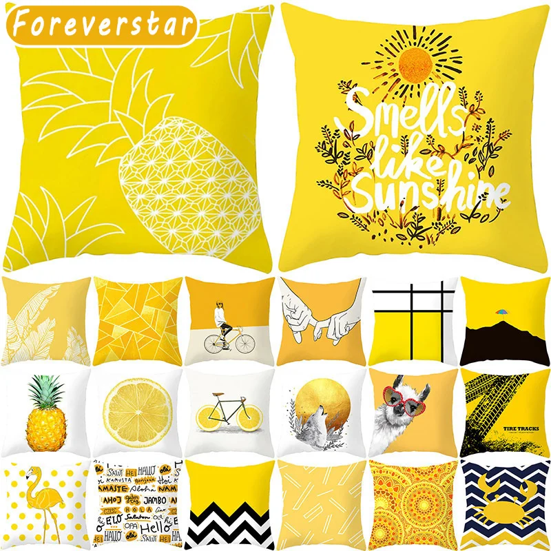 

Pineapple Leaf Yellow Decorative Pillowcase Cushion Cover Sofa Pillow Case Polyester Printing Pillow Cover Funda Cojín Cojines