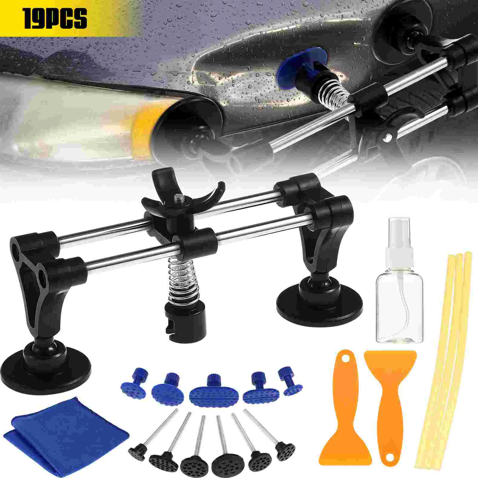 

Auto Body Dent Puller Kit Double Pole Bridge Puller with Puller Tabs Powerfully Pops Car Dents and Other Metal Surface Dents