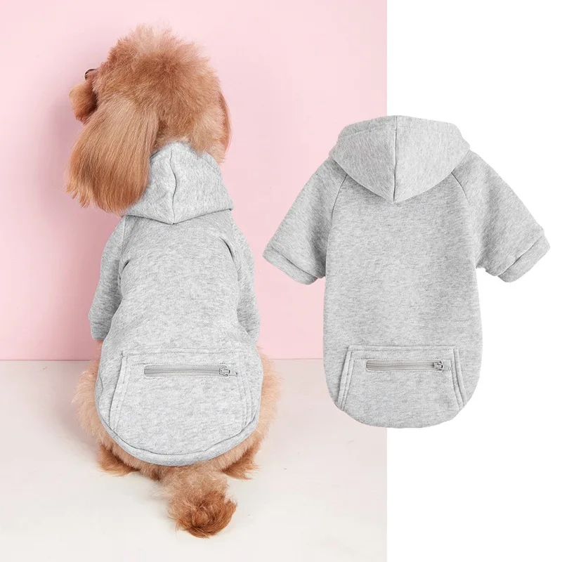 Autumn Winter Solid Color Dog Clothes Zipper Pocket Dog Hoodie Small Large Dogs Coat Jacket Pet Hoodie Pet Costume