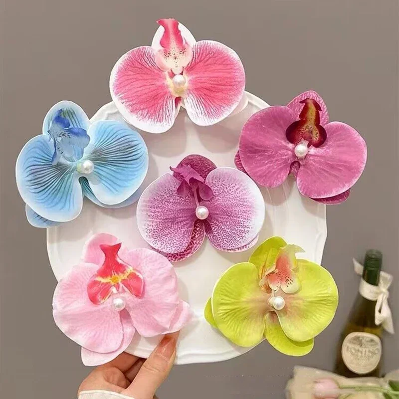 Sweet Floral Orchid Hair Clip Pearl Artificial Flower