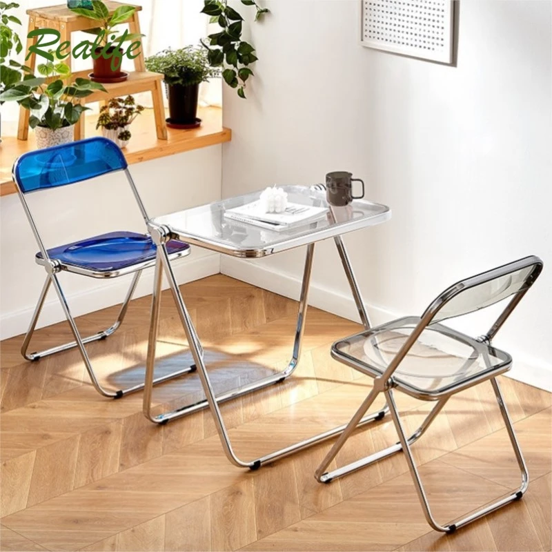 Realife Transparent Folding Acrylic Chair With Electroplating Frame for Household Dining Chairs Light Luxury And Customizable