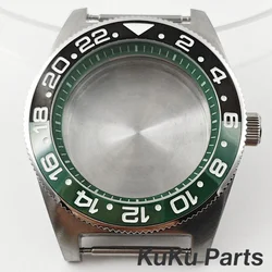Green Ring GMT Ceramic Bezel Watch Case with 40mm Diameter and 28.5mm Dial Capability (NO.10 Black Green)