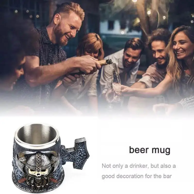 

Viking Resin Stainless Steel Beer Mug Pirate Stein Creative Tankard Skull Coffee Cup Tea Mug Tumbler Pub Bar Decor Drop Shipping