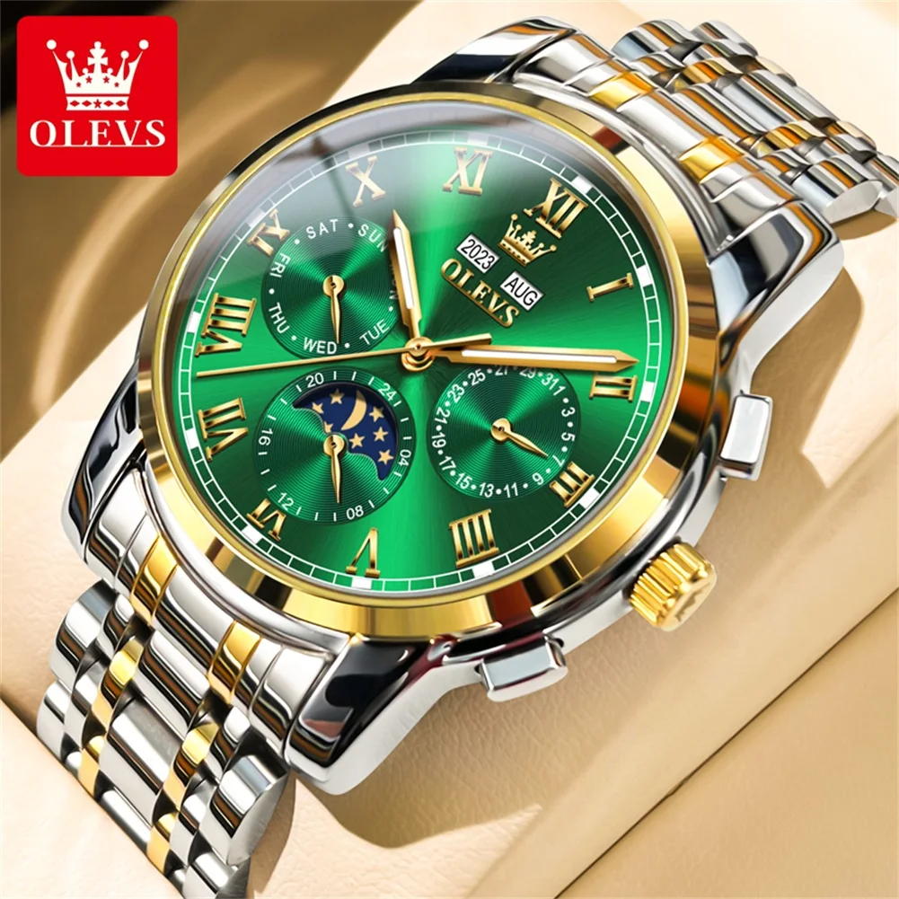 

OLEVS 6692 Automatic Watch for Men Moon Phase Roman Scale Dial Stainless steel Waterproof TOP Brand Men's Mechanical Watch NEW