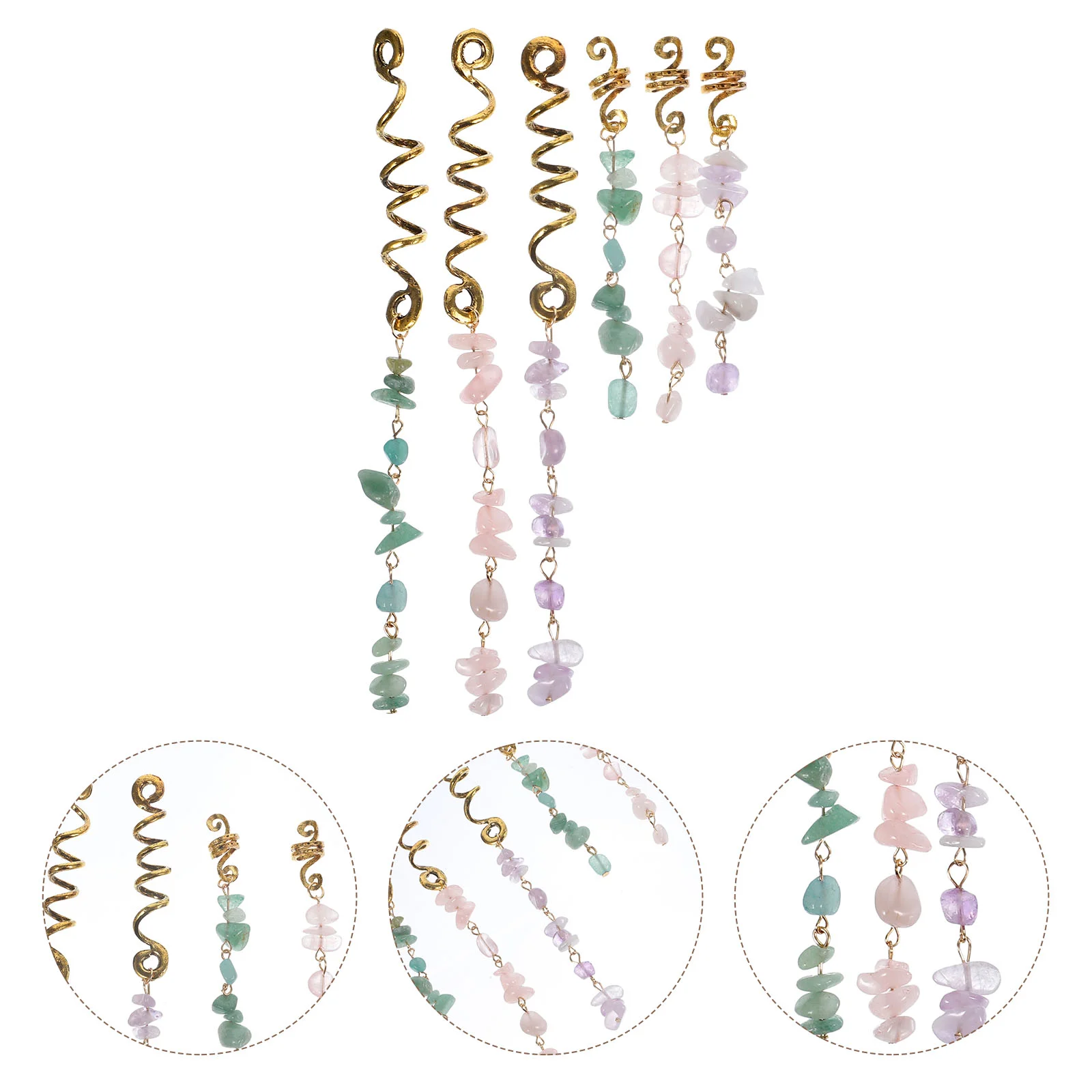 

6pcs Dreadlock Hair Spirals Cuffs Jade Pendant Hair Spiral Rings Hair Decorations Braid Accessories