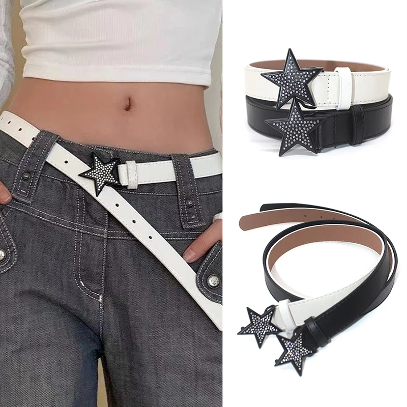 

Y2K Star Buckle Belt PU Leather Binding Embellished Waistband Sparkling Rhinestone Retro Bride Decoration Accessories