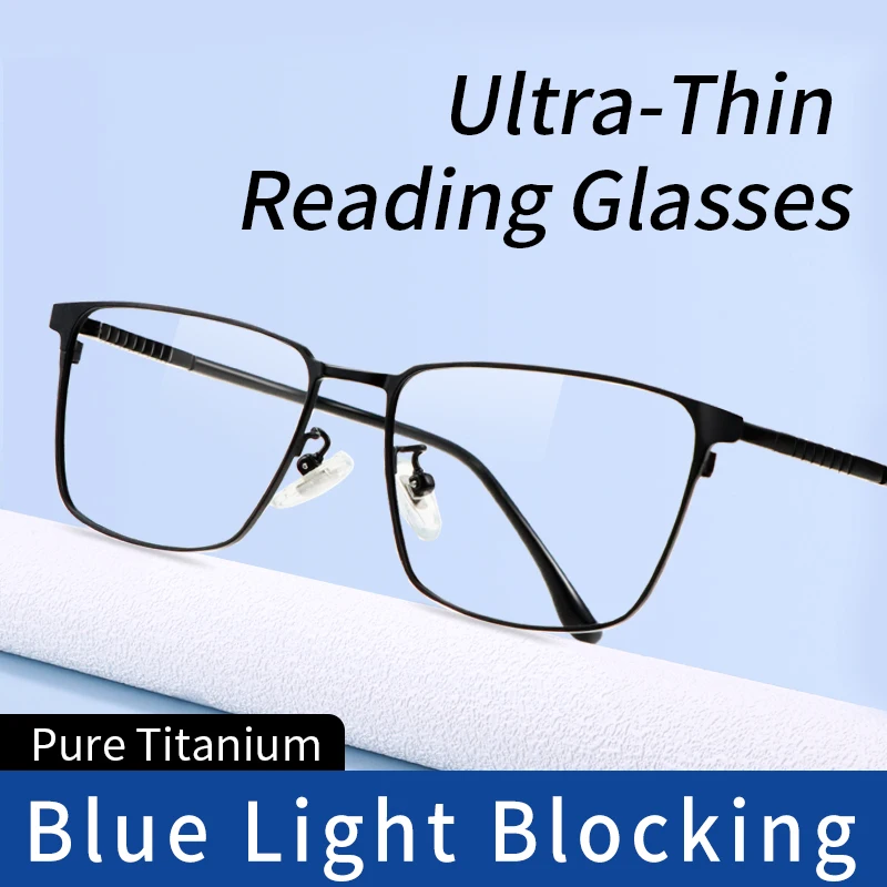 

Pure Titanium Ultra-Thin Lightweight Reading Glasses, Metal Ultralight Readers of Men,Blue Light Blocking, Diopters To +6.0