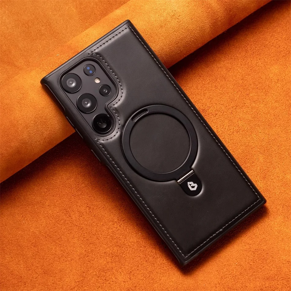 Retro Shockproof Leather Case with Magnetic Stand and Holder Ring