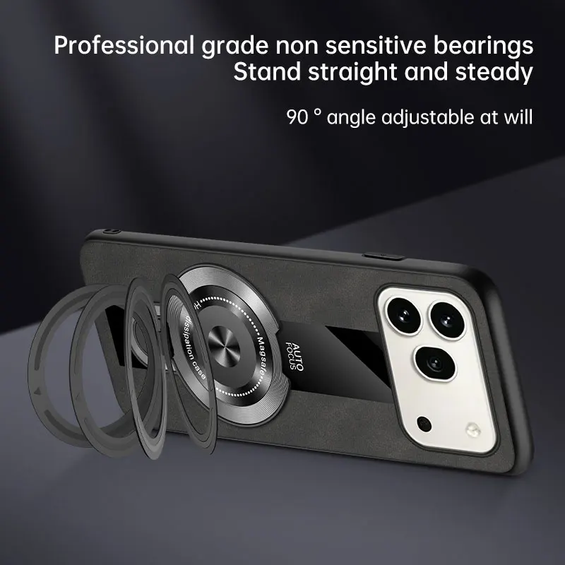 Leather Magnetic Ring Stand Case, Anti-Fall Protection Cover