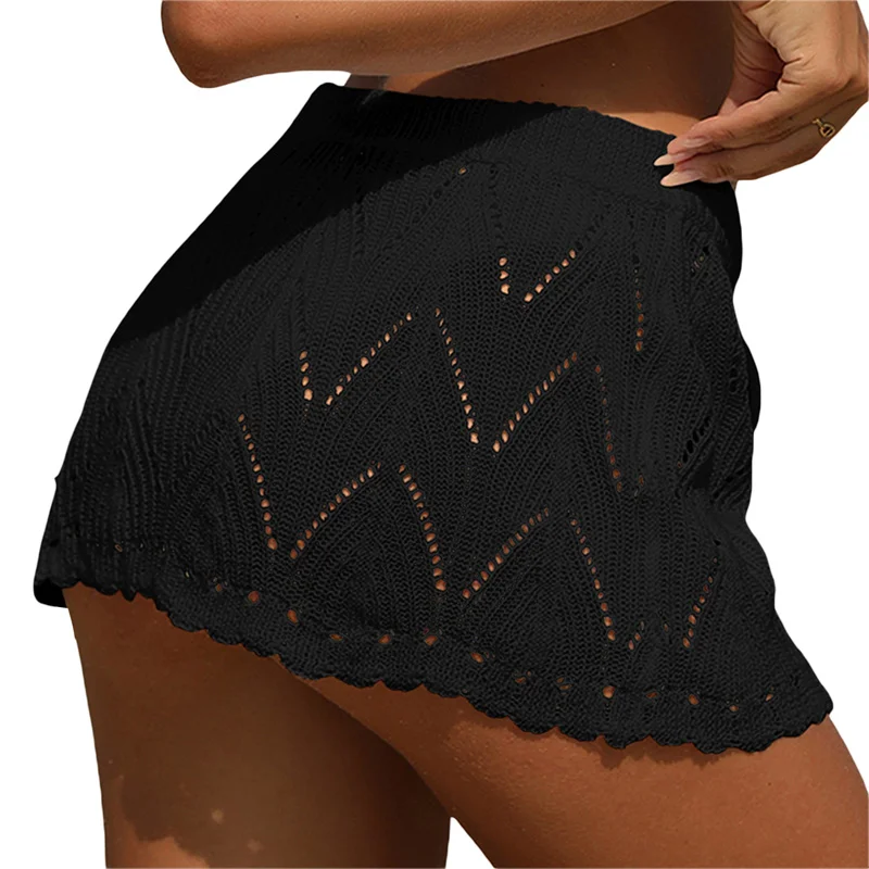 Falda de playa para mujer, de verano, de color liso, con cordón, de cintura alta, de punto, minifalda, traje de baño informal