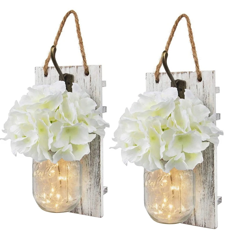 

Jar Sconces With Remote Control,Wall Decor Decorative Flower With LED Strip,For House Decoration(Set Of 2)