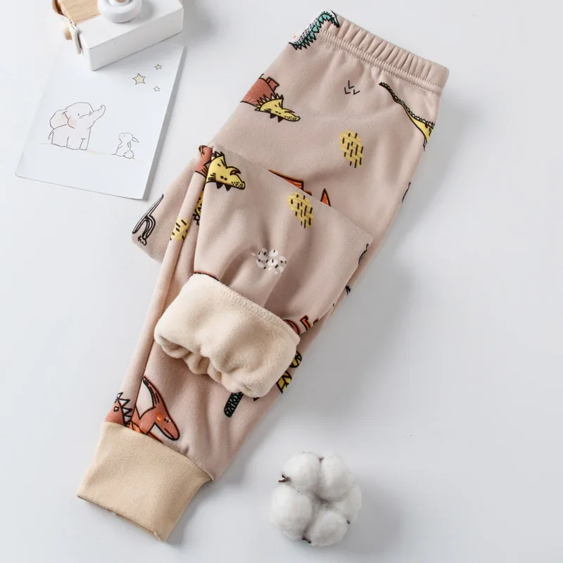 Children Cotton Pajamas Pants Autumn Winter Boys and Girls Cartoon Print  Casual Elastic Waist Trousers Pajama Bottom Warm Soft