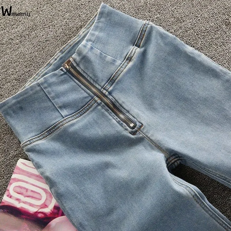 

Women's High Waist Pants Fashion Zipper Stretch Jeans Light Blue Hip Lift Denim Pants Ankle Length Plus Size 3XL Skinny Jeans