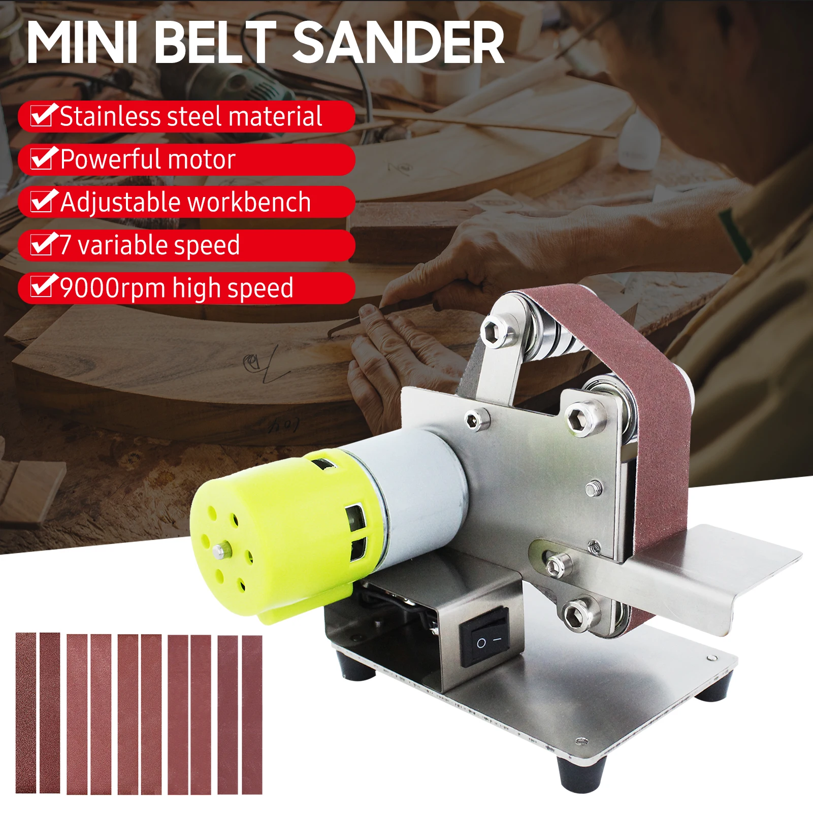 Multifunctional Grinder Electric Belt Sander DIY Polishing Grinding Machine Cutter Edges Sharpener 10pcs 30mm Sanding Paper electric grinder electric sander belt sander