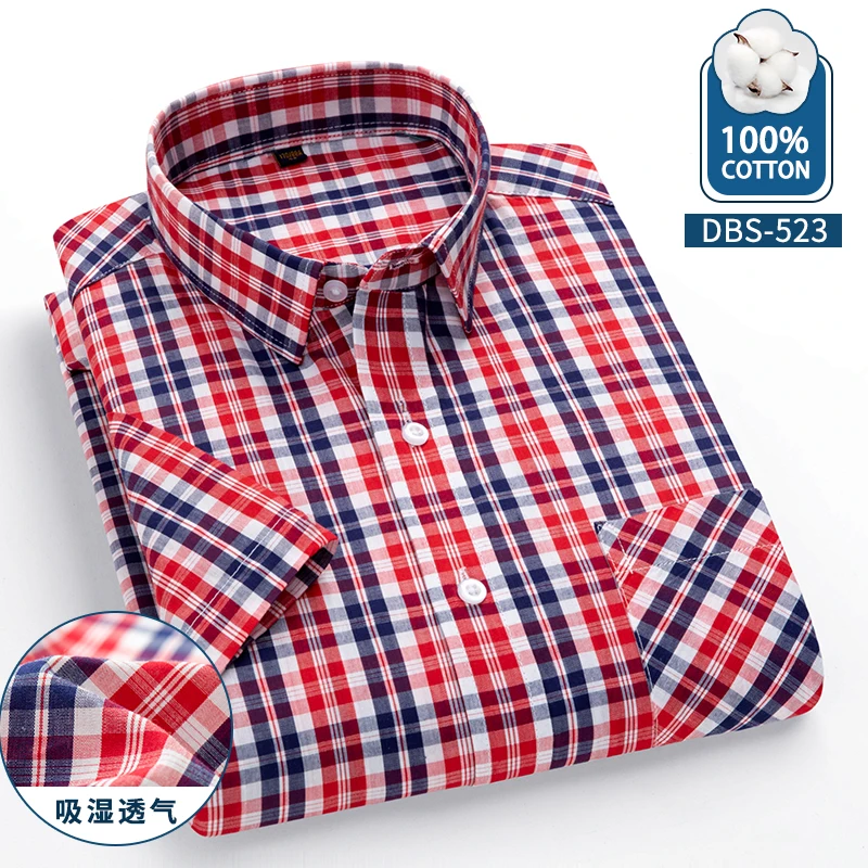 

New Arrival Fahsion Short Sleeved Pure Cotton Plaid Men's Summer Thin Oversized Shirt Plus Size M L XL2XL 3XL 4XL 5XL 6XL 7XL