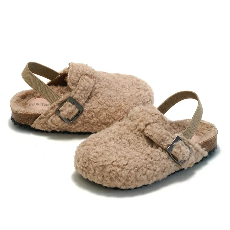 Children's Fleece Elastic Clogs Baby Boys Girls Plush Slipper,Winter Warm Soft Sole Shoes,Anti-Slippery Footwear 4