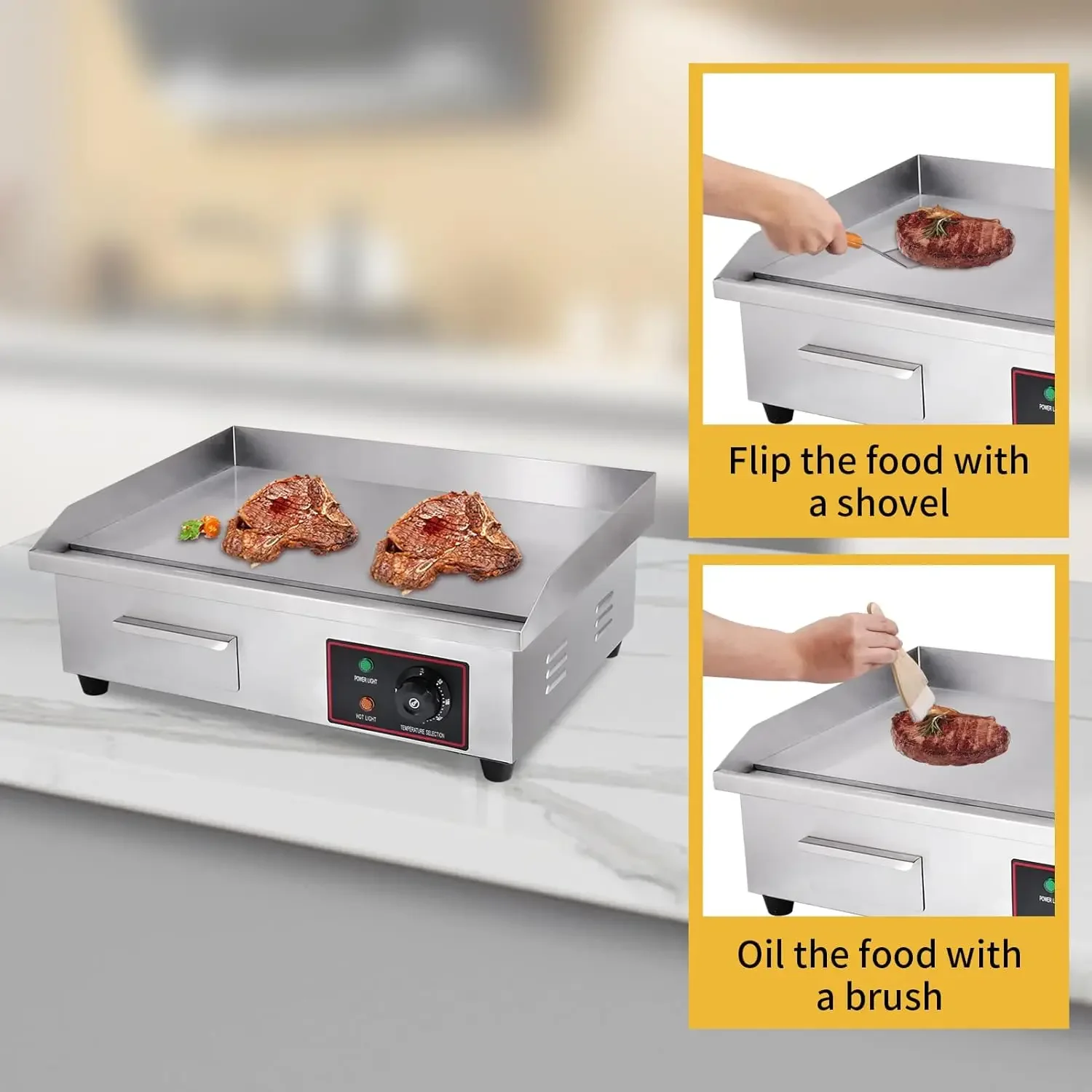 Electric Griddle, Electric Flat Top Grill, 3000W Countertop Griddle with Shovels and Brushes for Restaurant Kitchens 5