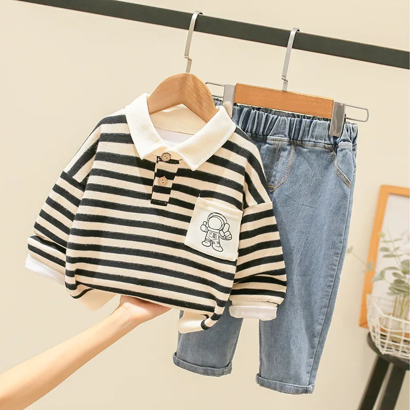 

Spring Causal Suit Baby Boys Girls Cartoon Strips T Shirt Pants 2pcs/Set Children Clothing Kids Infant Sportswear 0-5 Years