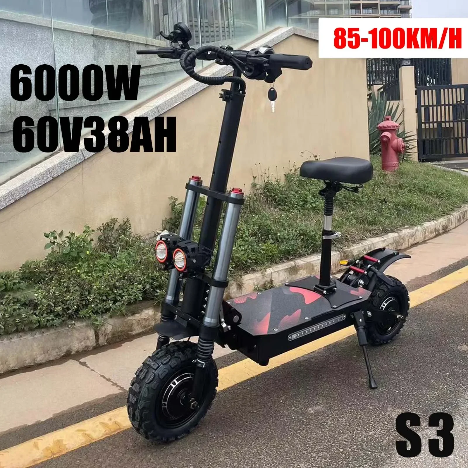 Boyueda S3 6000w 60v 38ah electric scooter dual motor removable seat hydraulic shock absorption 11 inch off-road tyre escooter electric scooter