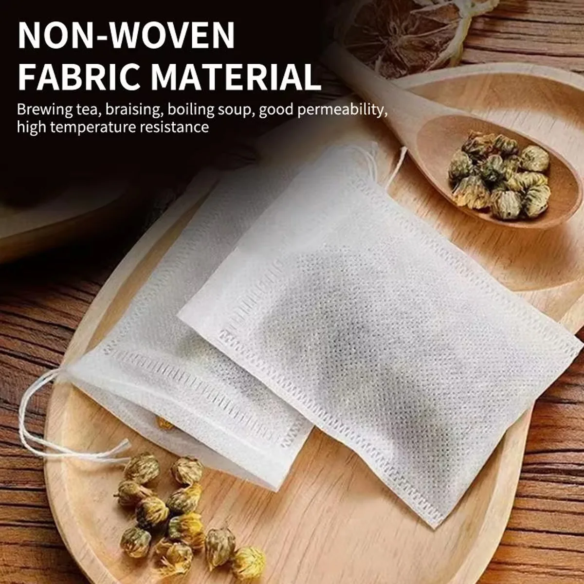 100PCS Disposable Drawstring Tea and Spice Filter Bags, Non-Woven Material