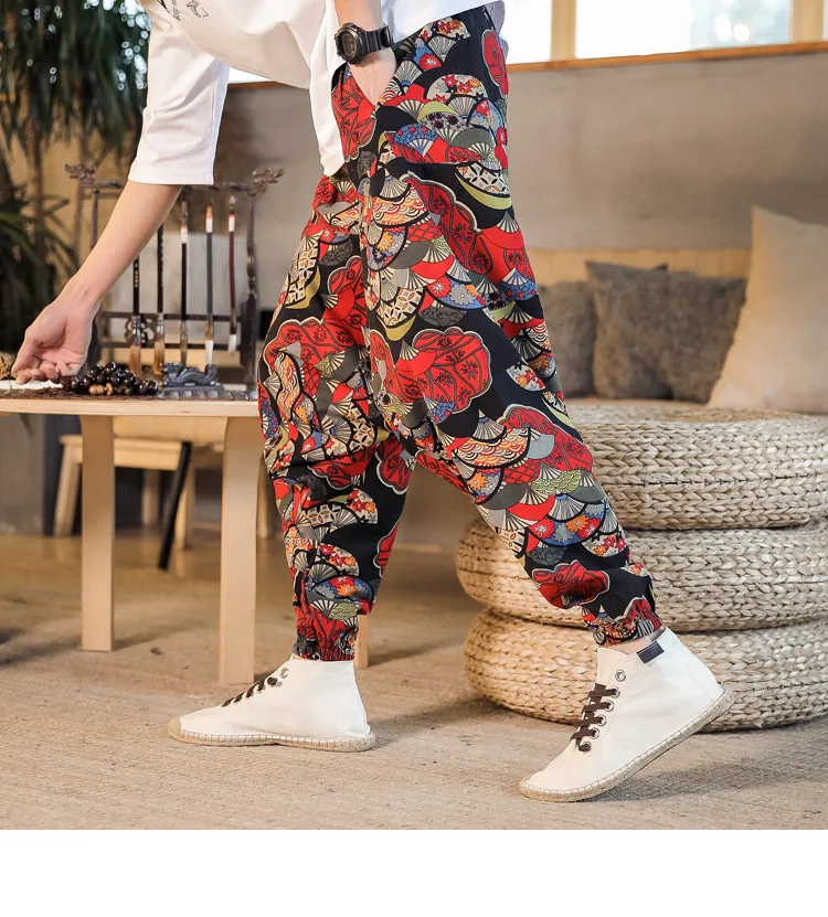 2022 Summer Mens Baggy Cross Pants Men Women Hip-hop Print Wide Leg Pants Male Casual Vintage Long Trousers mens harem joggers