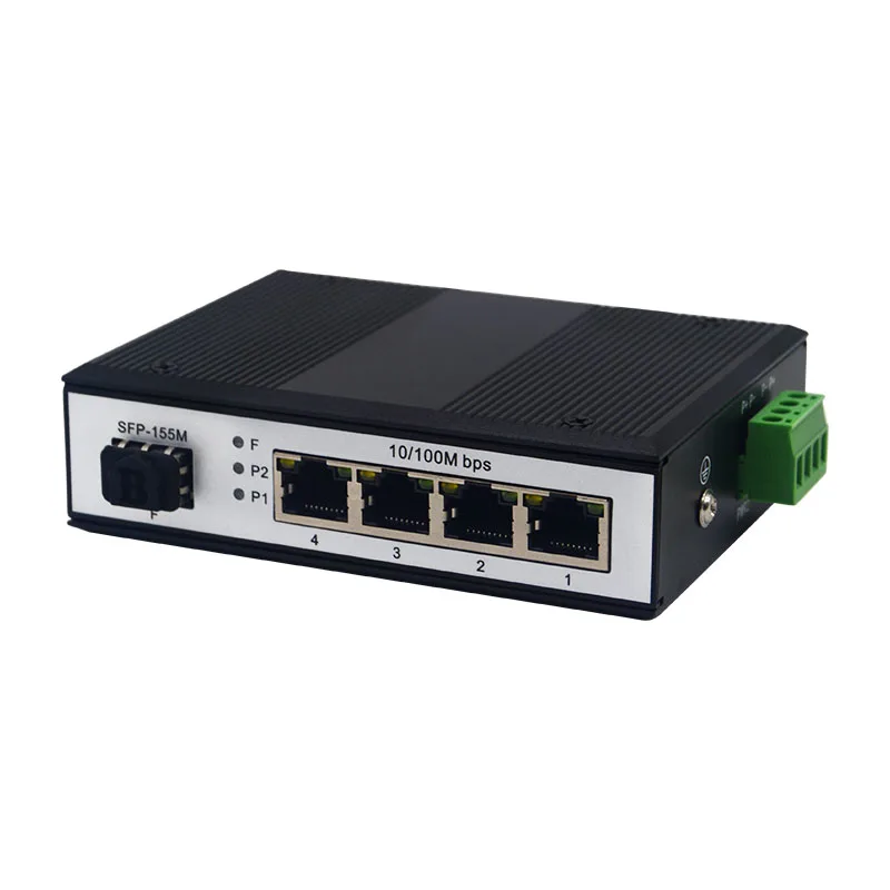 Industrial 10/100Mbps SFP To RJ45 Ethernet Media Converter Din-rail Optical Fiber Transceiver with 1 SFP Slot 4 POE Ports