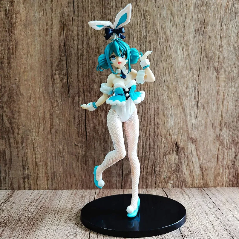 Miku Bunny Girl Action Figure White Rabbit Ver. Collectible Toy Standing with Stockings Swimsuit Hand Mold in Box for Hobbies