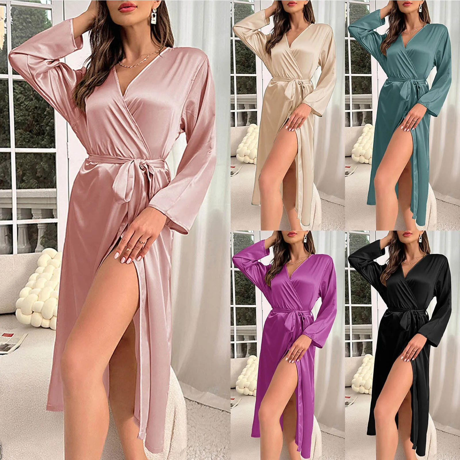 

Women's Nightgown Large Size Loose Sexy Elastic Lace Up Comforable Bathrobe Solid Color Home Furnishing Women's Pajamas Robe
