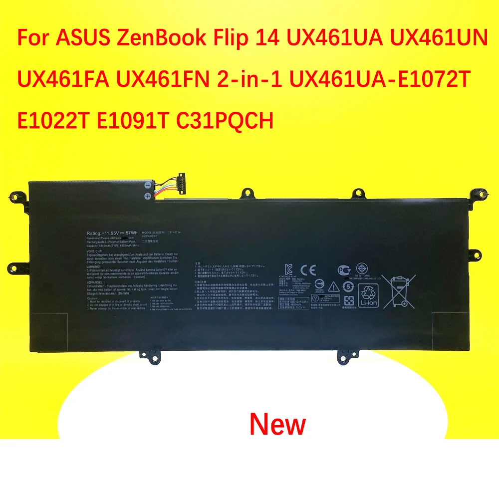 

Флип-книга C31N1714 Аккумулятор для ноутбука ASUS ZenBook 14 UX461UA UX461UN UX461FA UX461FN 2 в 1 UX461UA-E1072T E1022T E1091T C31PQCH