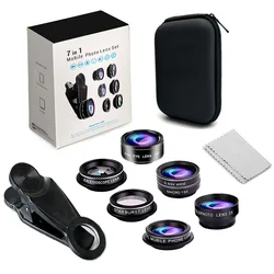 Universal 7 - in - 1 Clip - On Smartphone Camera Lens Kit - Wide Angle, Macro, Telephoto, and Fisheye Lenses (7in1Lens)
